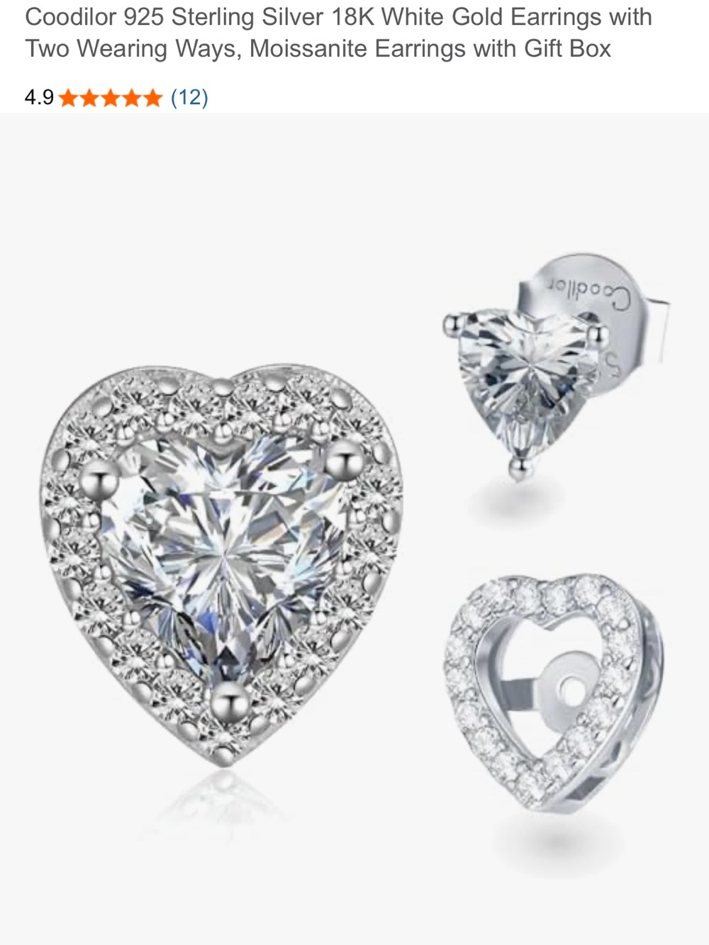 Heart Moissanite Sterling Silver Stud Earrings - White
